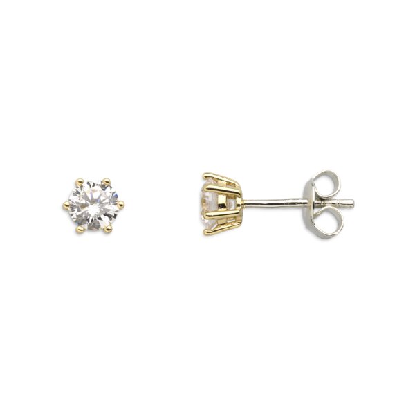 Ohrschmuck 925 Silber gelb vergoldet Zirkonia 6 Krappen-Fassung