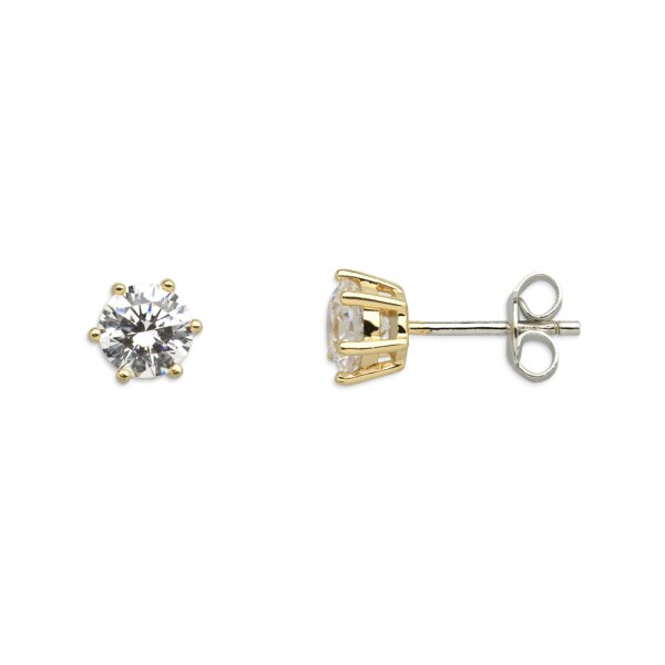 Ohrschmuck 925 Silber gelb vergoldet Zirkonia 6 Krappen-Fassung