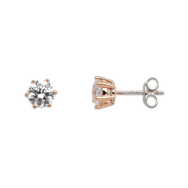 Ohrschmuck 925 Silber rose vergoldet Zirkonia 6 Krappen-Fassung