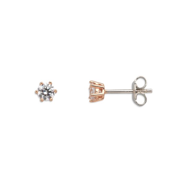 Ohrschmuck 925 Silber rose vergoldet Zirkonia 6 Krappen-Fassung