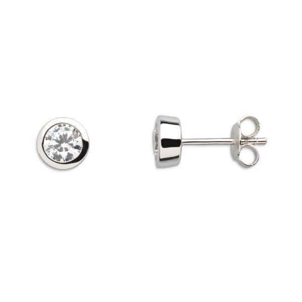 Ohrschmuck 925 Silber rhodiniert Zirkonia Zargenfassung