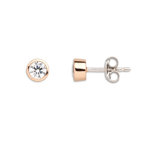 Ohrschmuck 925 Silber rose vergoldet Zirkonia Zargenfassung