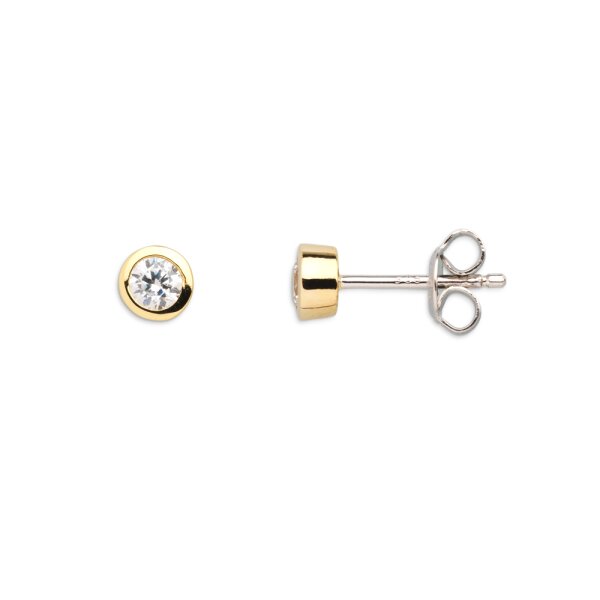 Ohrschmuck 925 Silber gelb vergoldet Zirkonia Zargenfassung