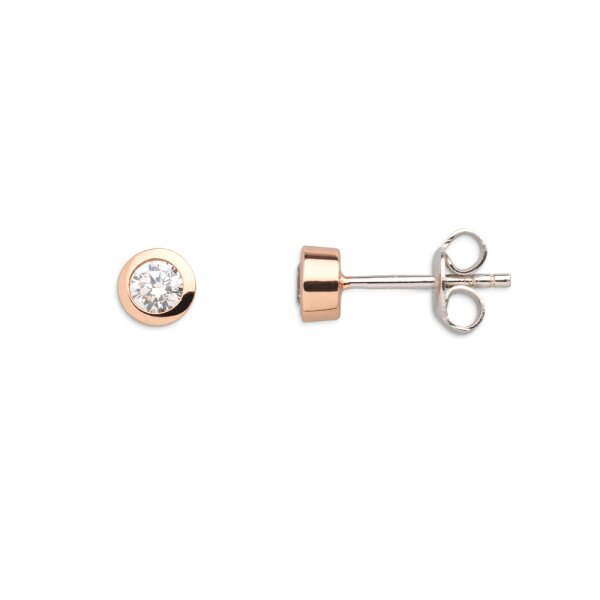 Ohrschmuck 925 Silber rose vergoldet Zirkonia Zargenfassung