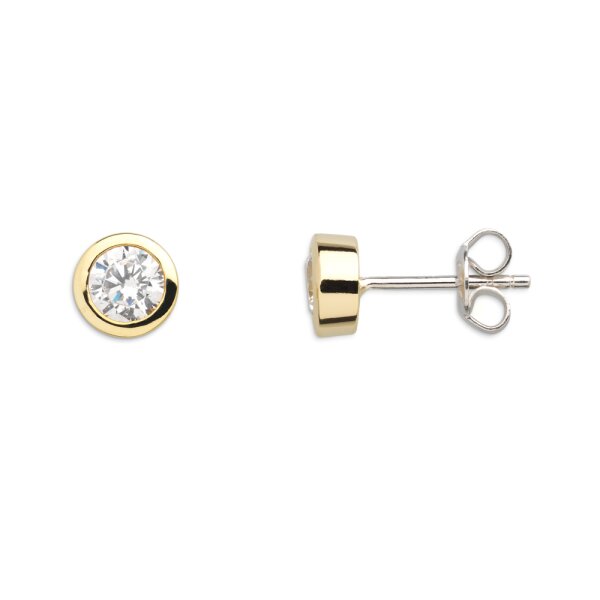 Ohrschmuck 925 Silber gelb vergoldet Zirkonia Zargenfassung