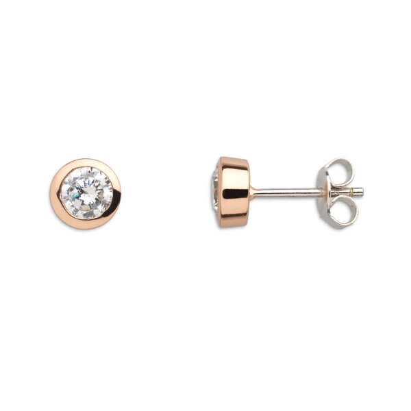 Ohrschmuck 925 Silber rose vergoldet Zirkonia Zargenfassung
