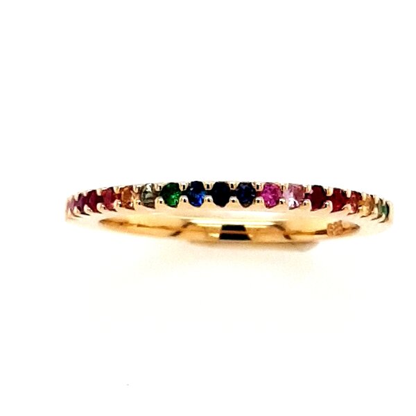 Ring 14 Karat Gelbgold Saphire&Tsavorit&Rubine&Iolithe