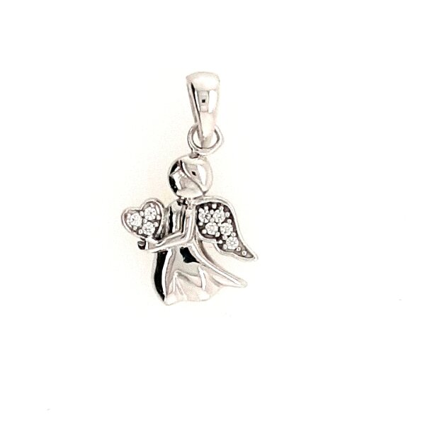 Anh&auml;nger 14 Karat Weissgold Schutzengel mit Zirkonia