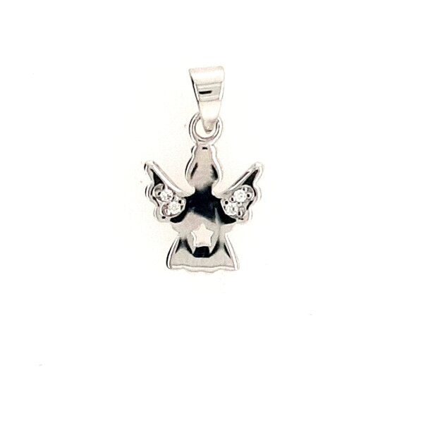 Anh&auml;nger 14 Karat Weissgold Schutzengel mit Zirkonia