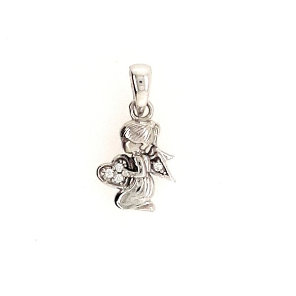 Anh&auml;nger 14 Karat Weissgold Schutzengel mit Zirkonia