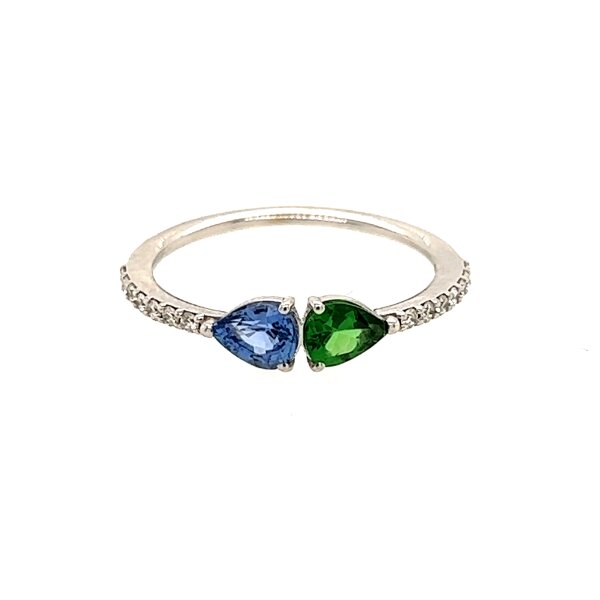 Ring 18 Karat Weissgold Brillanten,Tsavorit,Saphir