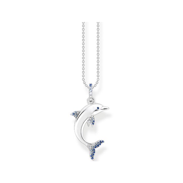Halsschmuck 925 Silber Delfin mit blauen Steine, Zirkonia