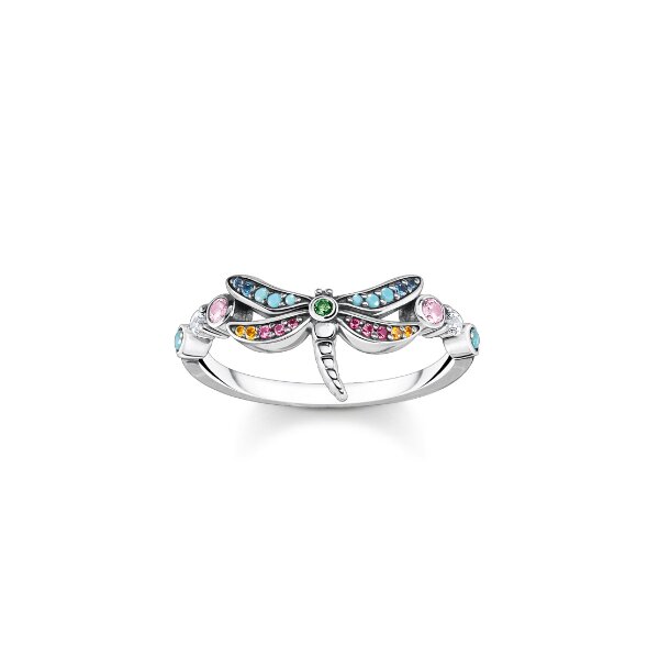Ring 925 Silber Libelle mit bunten Steinen
