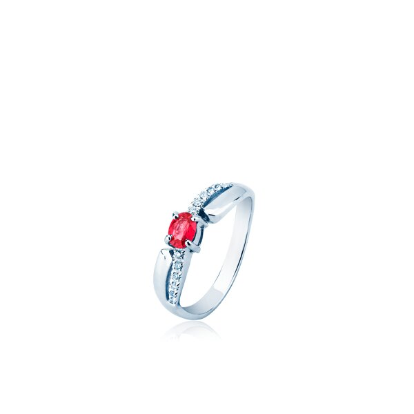 Ring 18 Karat Weissgold Rubin 0,49ct Brillanten 0,08ct