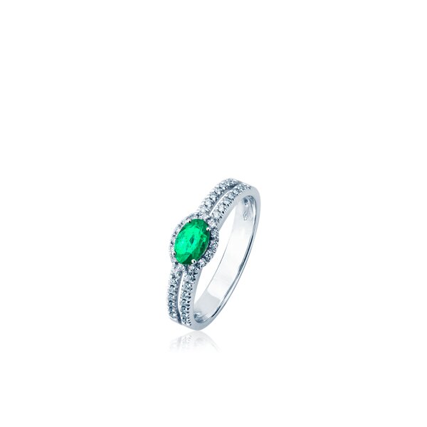 Ring 18 Karat Weissgold Smaragd 0,38ct Brillanten 0,15ct