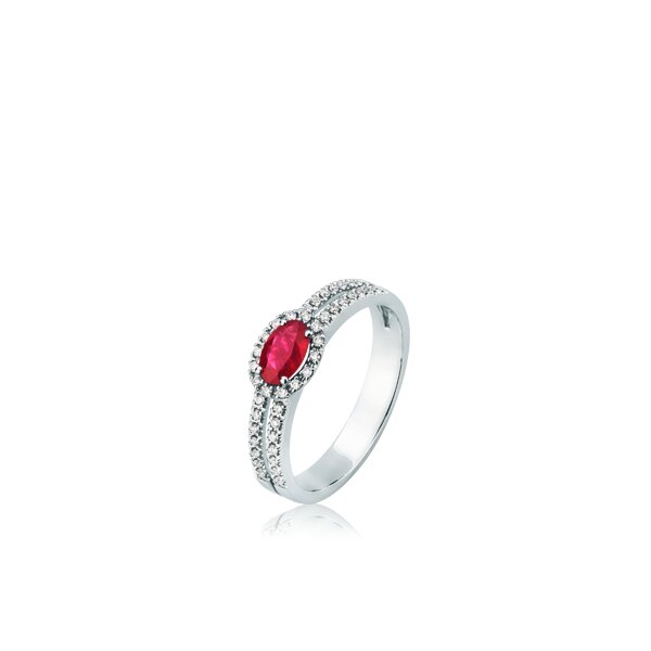 Ring 18 Karat Weissgold Rubin 0,45ct Brillant 0,15ct
