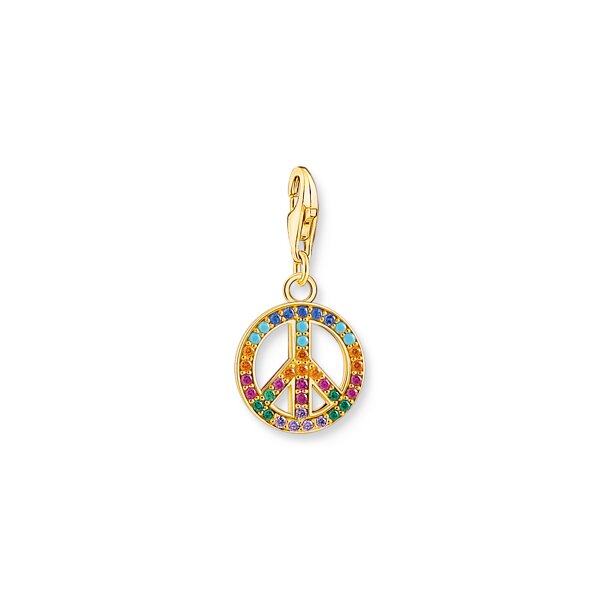 Anh&auml;nger 925 Silber 750 gelb vergoldet Peace bunte Zirkonia