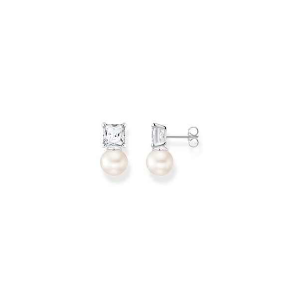 Ohrschmuck 925 Silber Perle mit weissem Stein