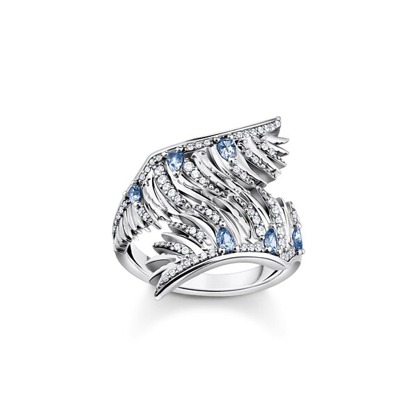 Ring 925 Silber Phönix-Flügel mit blauen Steinen