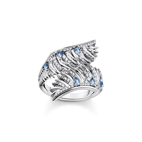 Ring 925 Silber Ph&ouml;nix-Fl&uuml;gel mit blauen Steinen