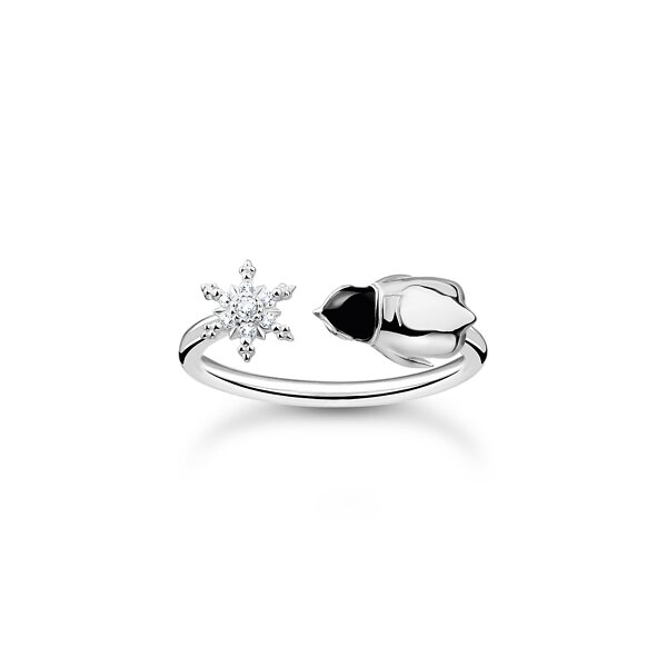 Ring 925 Silber Schneeflocke und Pinguin