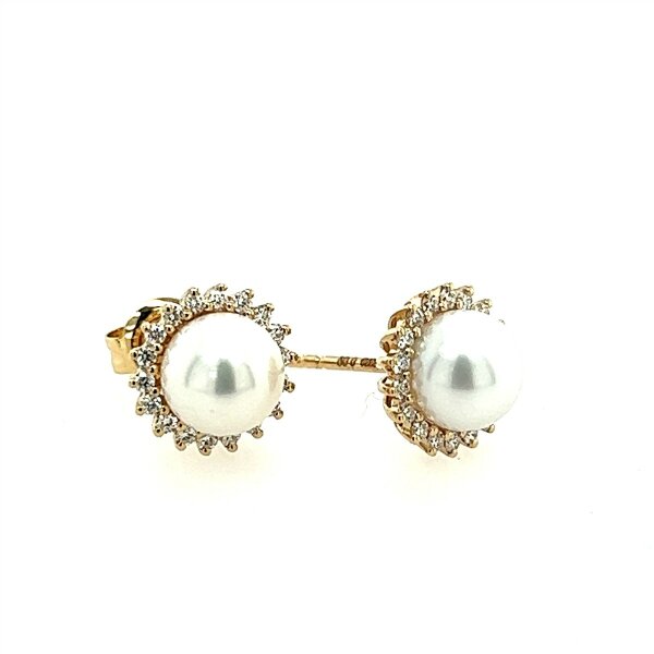 Ohrschmuck 14 Karat Gelbgold Brillanten 0,18ct si und S&uuml;&szlig;wasserperle