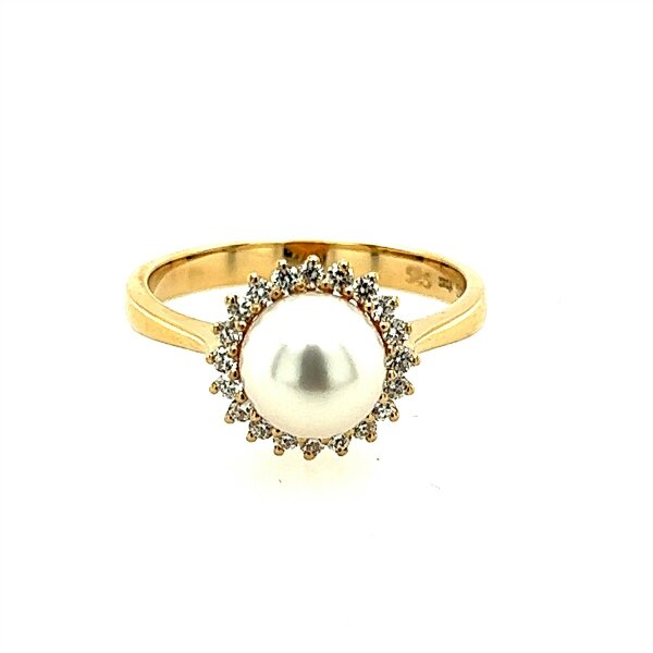 Ring 14 Karat Gelbgold Brillanten 0,20ct und S&uuml;&szlig;wasserperle