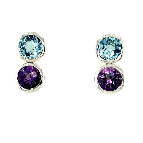 Ohrschmuck 18 Karat Weissgold Amethyste 2,61ct Aquamarine 2,50ct