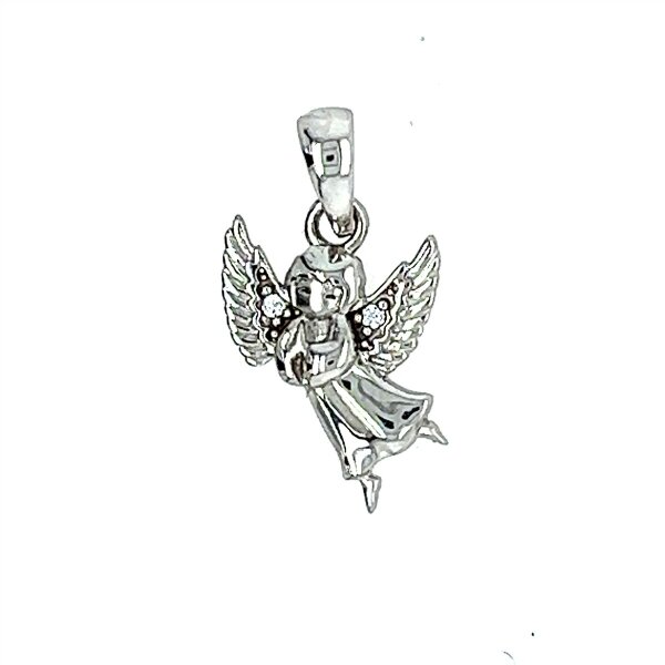 Anh&auml;nger 14 Karat Weissgold Schutzengel mit Zirkonia