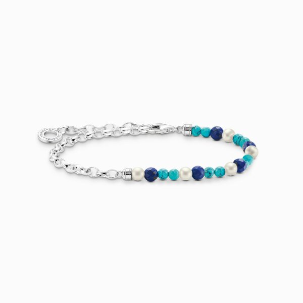 Armschmuck 925 Silber mit blauen Beads und weissen Perlen