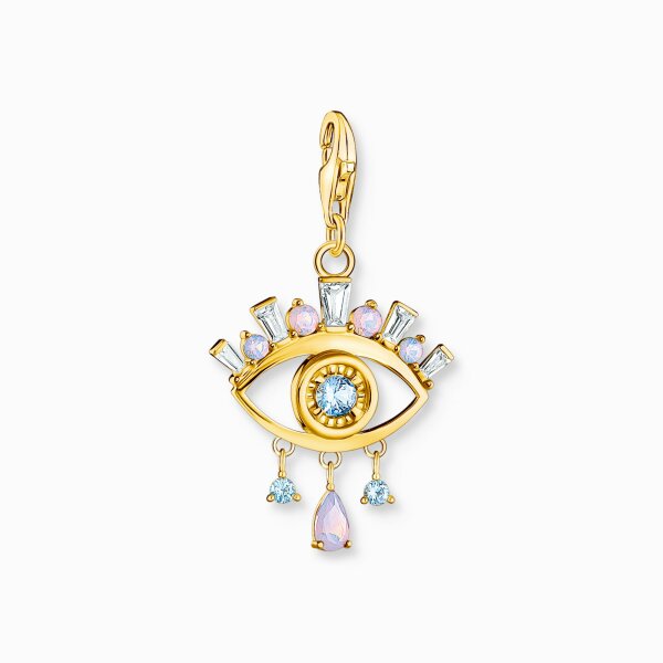 Anh&auml;nger 925 Silber 18 Karat gelbvergoldet blaues Auge mit Zirkonia