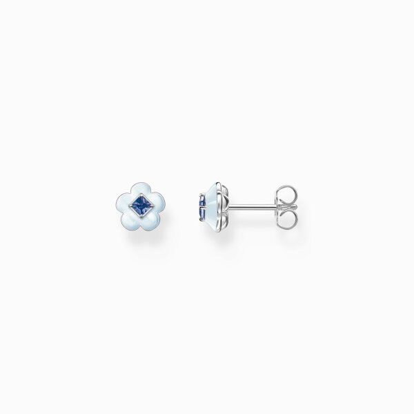Ohrschmuck 925 Silber Blumen mit blauen Steinen Kaltemail