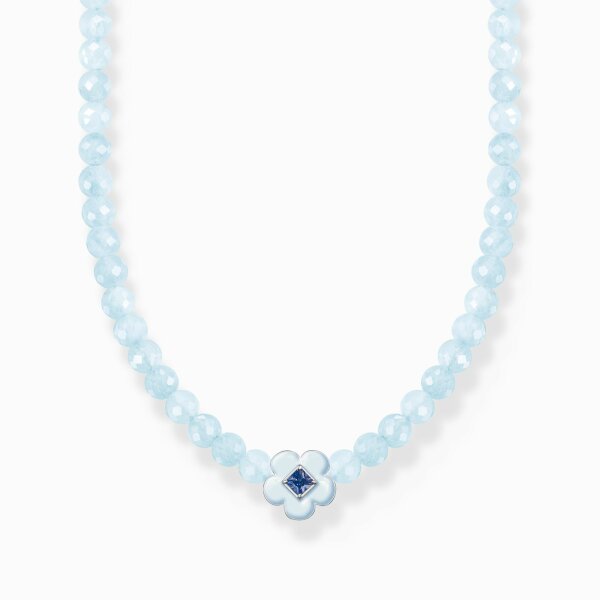 Halsschmuck 925 Silber Blume Kaltemail  mit blauer Jade Beads
