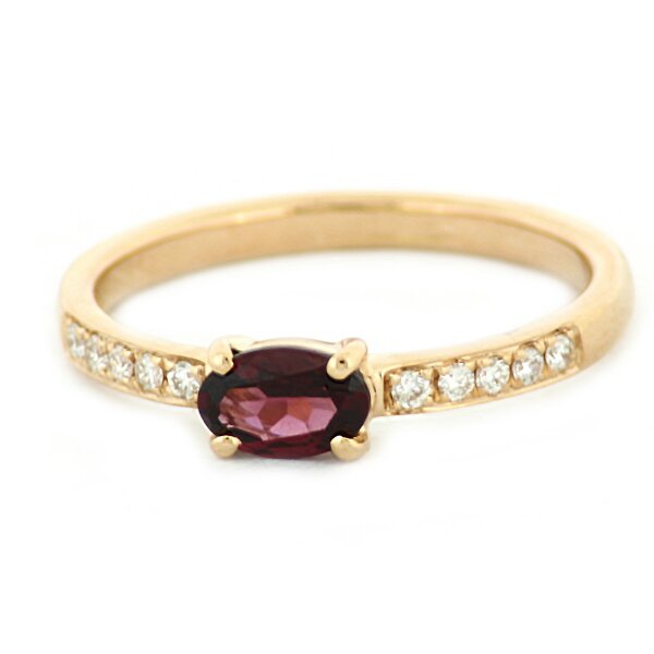 Ring 18 Karat Rotgold Brillanten 0,10ct roter Rhodolit 0,55ct