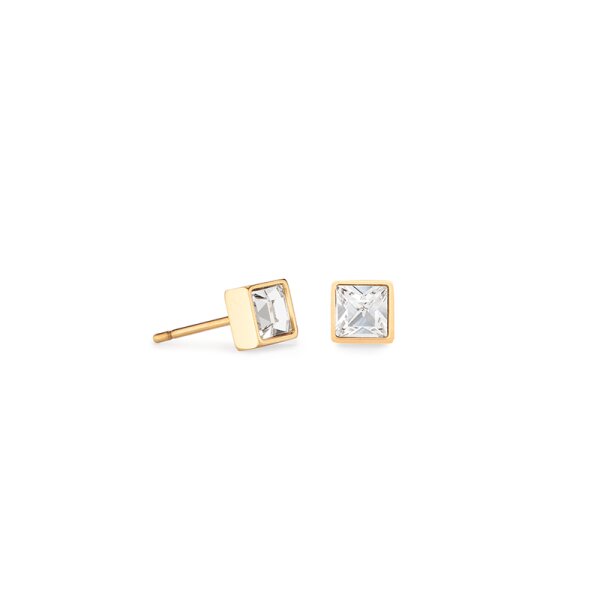 Coeu De Lion Ohrschmuck Edelstahl Brilliant Square small gold weisse Kristalle