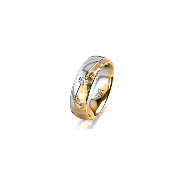 Ring 18 Karat Gelb-/Weissgold 6.0 mm diamantmatt 1 Brillant G vs 0,065ct