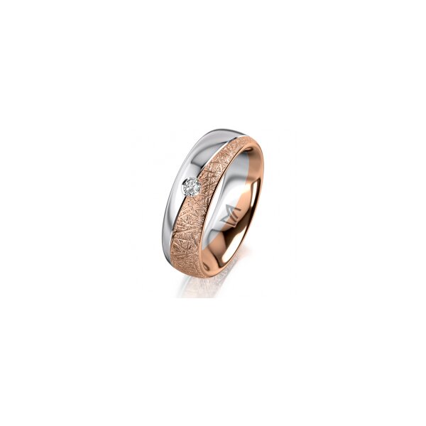 Ring 14 Karat Rot-/Weissgold 6.0 mm kristallmatt 1 Brillant G vs 0,065ct