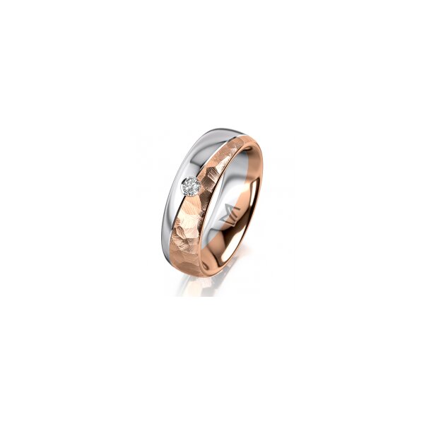 Ring 14 Karat Rot-/Weissgold 6.0 mm diamantmatt 1 Brillant G vs 0,065ct