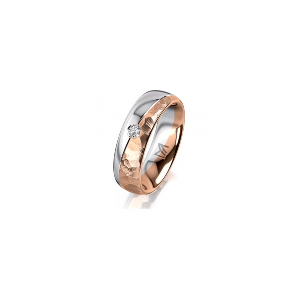 Ring 18 Karat Rot-/Weissgold 6.0 mm diamantmatt 1 Brillant G vs 0,065ct