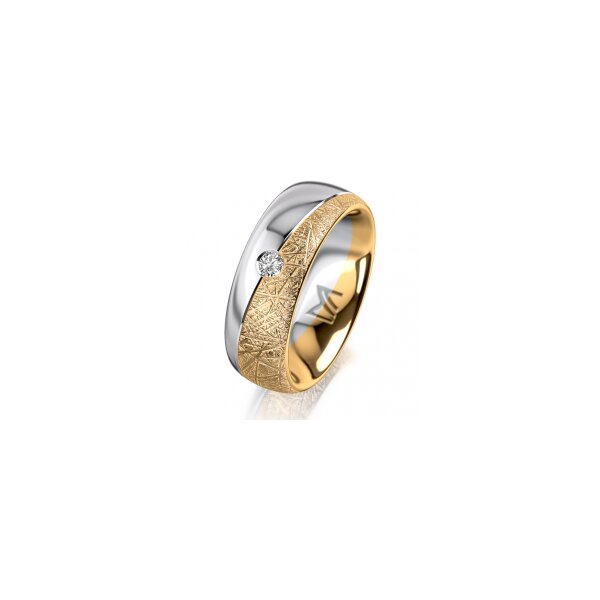 Ring 14 Karat Gelb-/Weissgold 7.0 mm kristallmatt 1 Brillant G vs 0,065ct