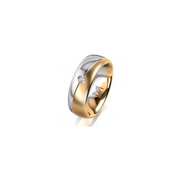 Ring 18 Karat Gelb-/Weissgold 7.0 mm längsmatt 1 Brillant G vs 0,065ct