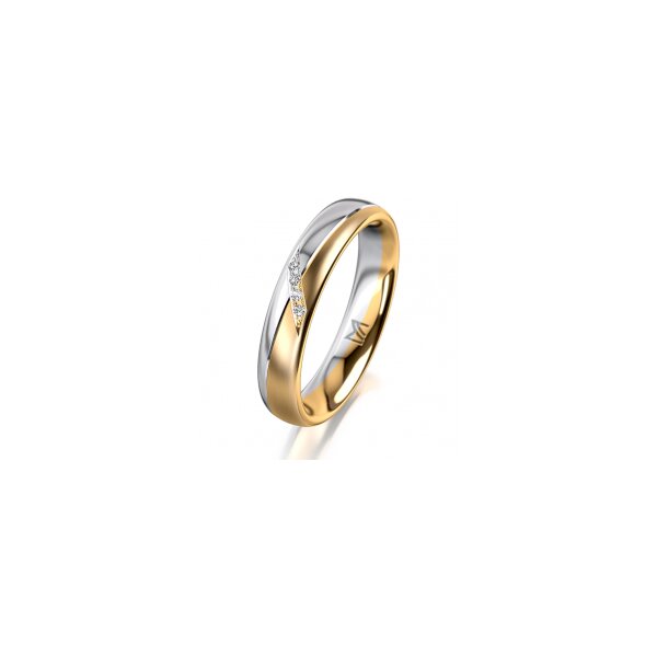 Ring 18 Karat Gelbgold/950 Platin 4.0 mm l&auml;ngsmatt 4 Brillanten G vs Gesamt 0,020ct
