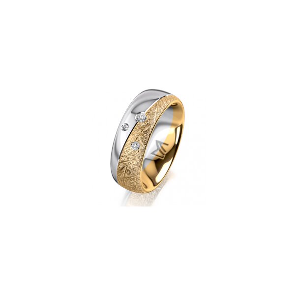 Ring 18 Karat Gelbgold/950 Platin 7.0 mm kristallmatt 3 Brillanten G vs Gesamt 0,070ct