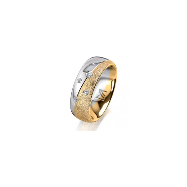 Ring 18 Karat Gelbgold/950 Platin 7.0 mm kreismatt 5 Brillanten G vs Gesamt 0,095ct