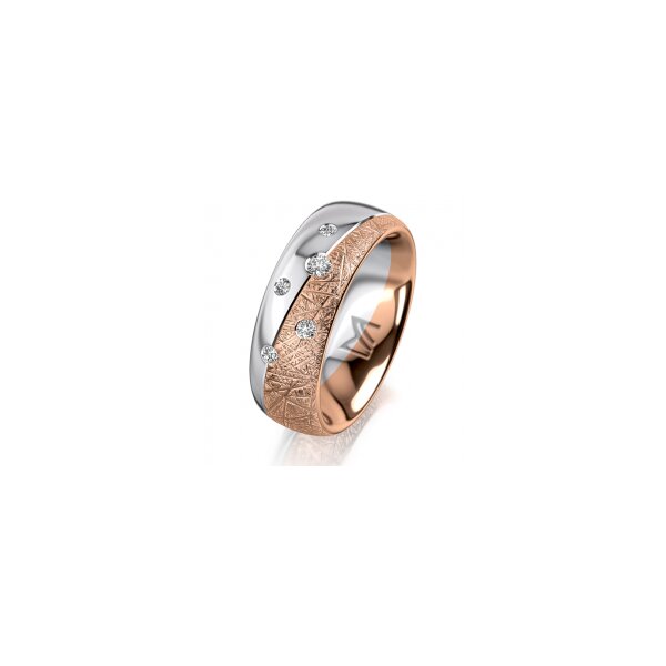 Ring 18 Karat Rotgold/950 Platin 7.0 mm kristallmatt 5 Brillanten G vs Gesamt 0,095ct