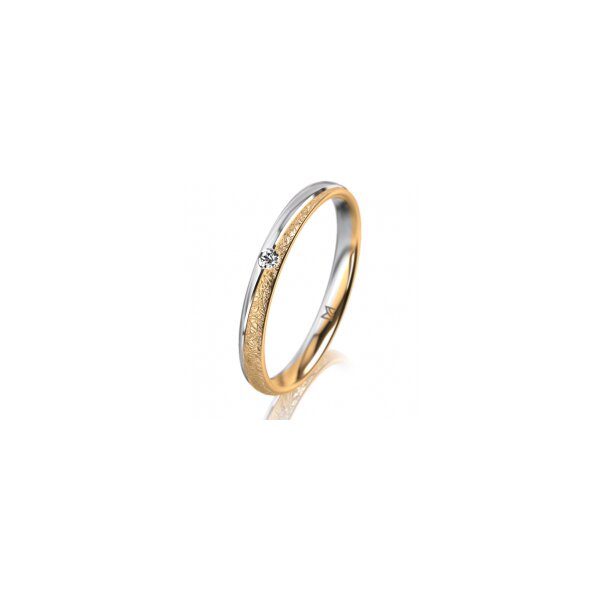 Ring 18 Karat Gelbgold/950 Platin 2.5 mm kreismatt 1 Brillant G vs 0,025ct