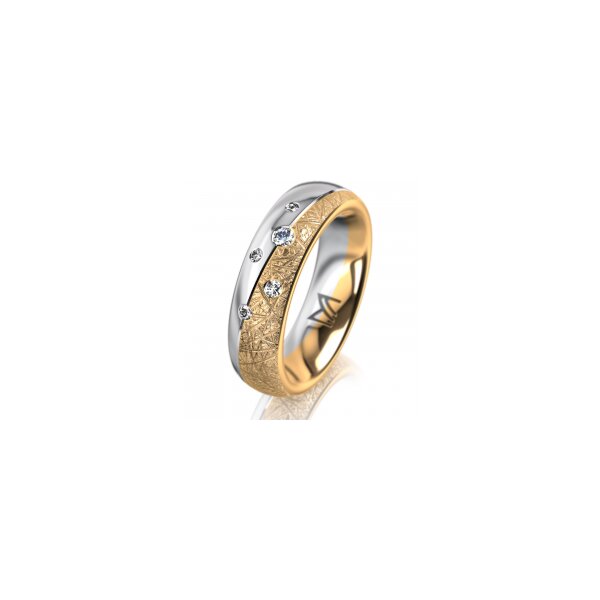 Ring 18 Karat Gelbgold/950 Platin 5.5 mm kristallmatt 5 Brillanten G vs Gesamt 0,065ct