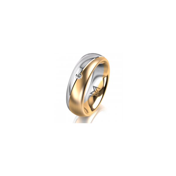 Ring 18 Karat Gelbgold/950 Platin 6.0 mm längsmatt 1 Brillant G vs 0,025ct