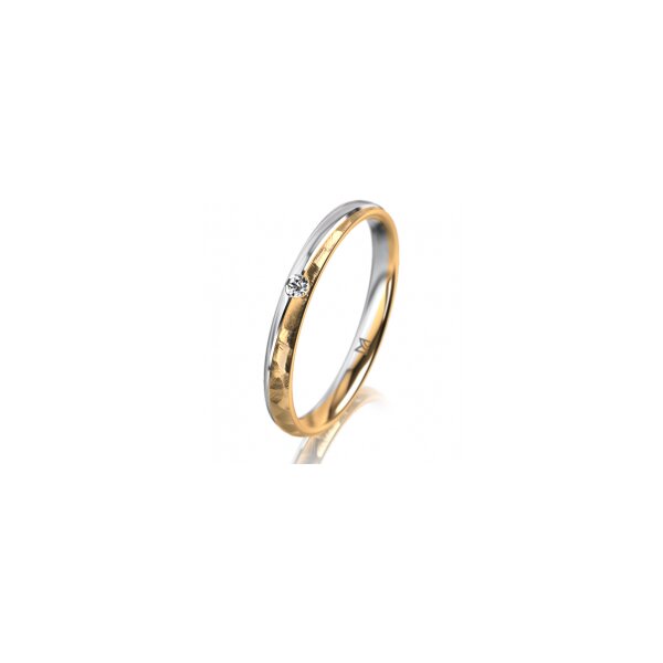 Ring 18 Karat Gelbgold/950 Platin 2.5 mm diamantmatt 1 Brillant G vs 0,025ct