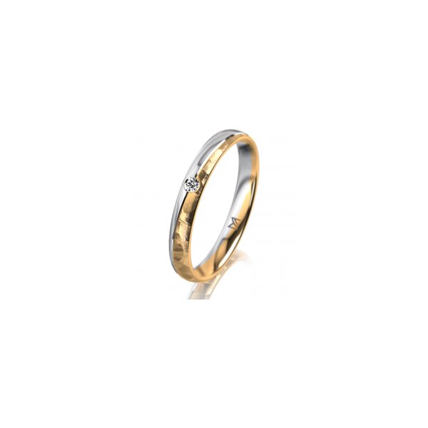 Ring 18 Karat Gelbgold/950 Platin 3.0 mm diamantmatt 1 Brillant G vs 0,025ct